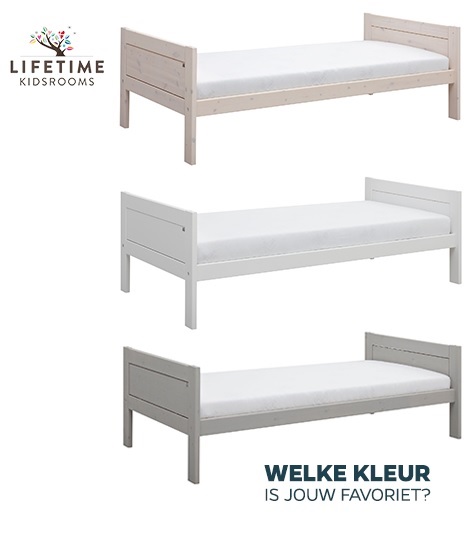 Lifetime bed, hout grenen. Kleur:wit,white, wash grey, kinderbed slaapkamer,grey wash
