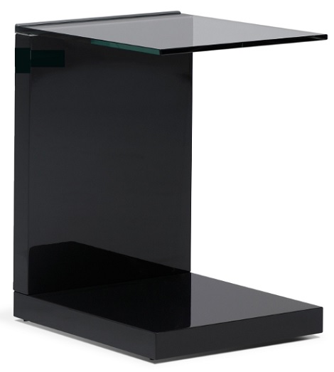 Bijzet-tafel glas antraciet hoogglans, helder glas, 50 hoog, wielen