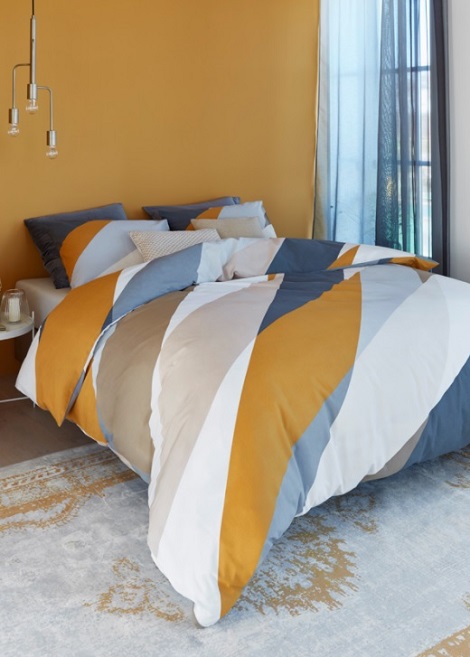 Overtrek Domingo katoen Beddinghouse,modern,gold,grafisch,geel,grijs,antraciet,blauw,wit
