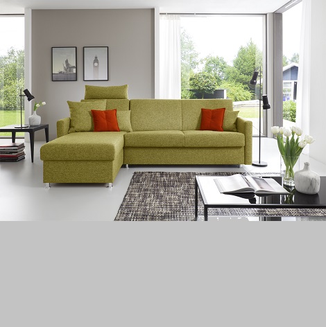 Slaapbank Aruba tweepersoons, 140,160 breed. Sofabank, lounge met bergruimte, matras, kleur groen 