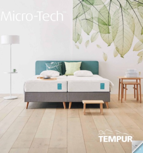Tempur Micro-Tech boxspring matras,Deens design, kleur,hout poot,vlak, verstelbaar
