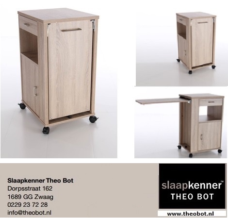 Nachtkast met tafel,eettablet, licht eiken, Ei-85, 65 cm. hoog