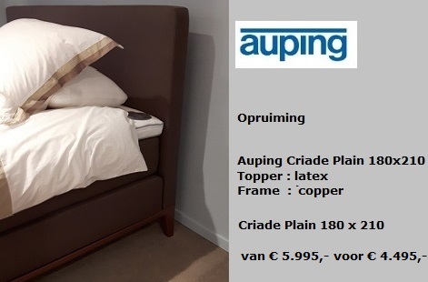 Opruiming Auping Criade boxspring met topper latex, mat 180x210, hoofdbord plain stof Honeycomb 11 Cappucino