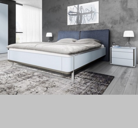 Multibed Hulsta blauw, kussen stof, comforthoogte,ronde hoek