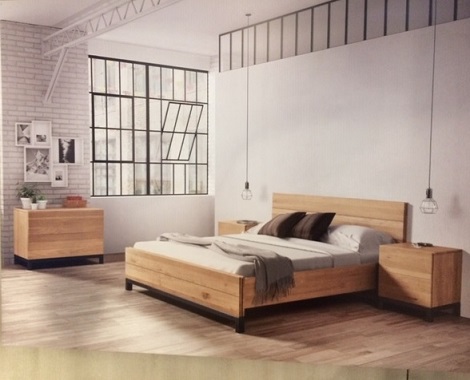 Bed Trapani hout naturel industrial staal grijs commode, lade Van Houdt