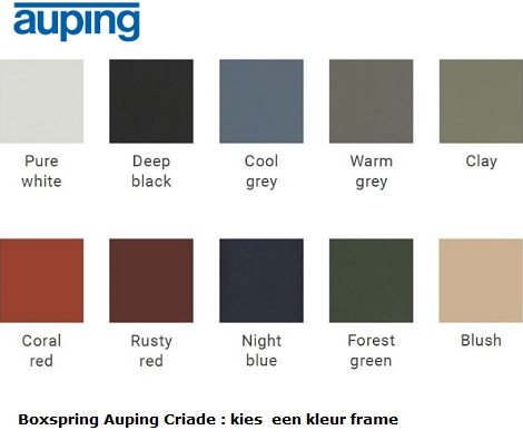 Auping Criade Frame kleur boxspring poot,Deep black, Pure white, Cool grey, Warm grey, Clay, Forest green, Blush, Night blue, Rusty red, Coral red