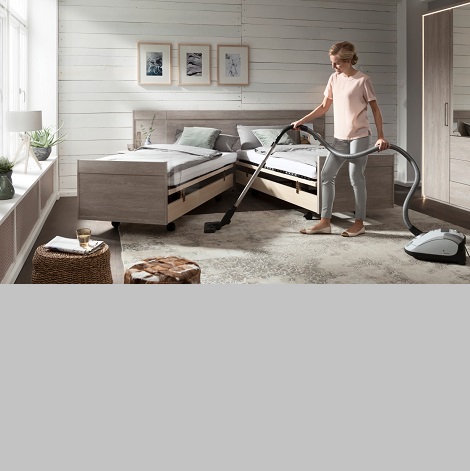 Deelbaar bed Livia nolte, grijs eiken,wielen, comforthoogte