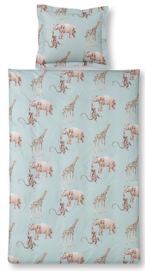 Overtrekset Elefant kids dusty bleu 114, giraf,olifant,aap,140x200 cm