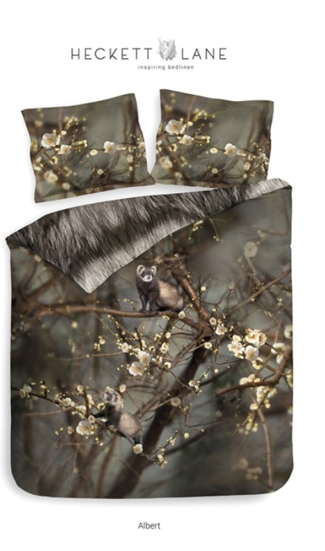 Dekbedovertrek satijn, wasbeer, takken, taupe, beige, bruin, kopen HNL litsjumaux, 260 cm.koala beer