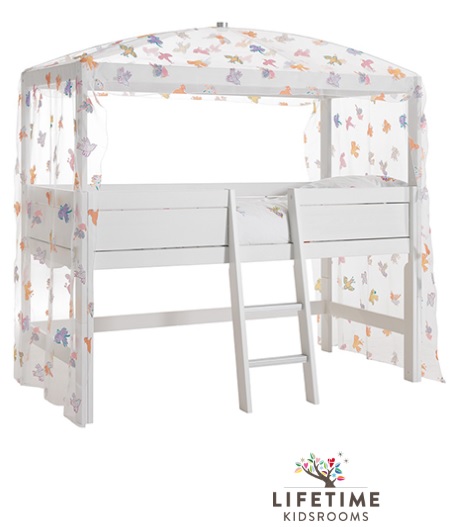 bed,midihoogslaper,trap,hemel,voile freebird, wit, lifetime,kids,meisjeskamer
