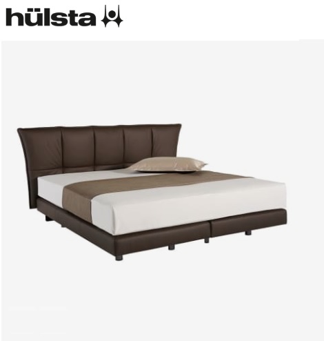 Hulsta Lunis boxspring met kussen, taupe, leer, stof, litsjumaux, 140,160,180 cm.