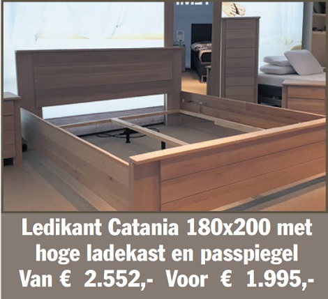 showroommodel bed 180x200, hout, ladekast, nachtkast, passpiegel zwaag hoorn theo bot