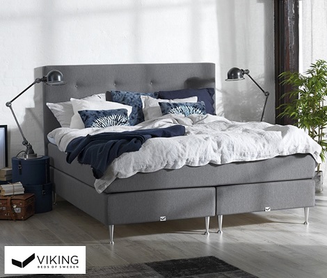 Viking boxspring met knopen, stof grijs, topper latex