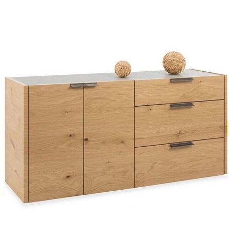 Commode Fena hout, grijs, natuur eiken, 181 cm. breed, lade,deuren HULSTA Fena