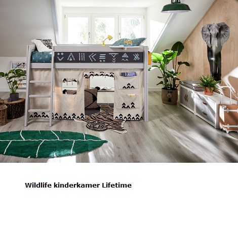 Wildlife stoere kinderkamer, jungle sfeer,kopen, halfhoogslaper met tent,leeuw kleed