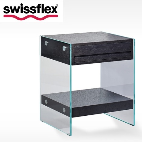 nachtkast met lade en glas antraciet 47,5 br.56 cm. hoog Swissflex design Zwitsserland