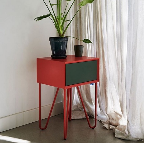 auping nachtkast pixel groen rood,designmeubel,bed,huiskamer,lade,stalen poot