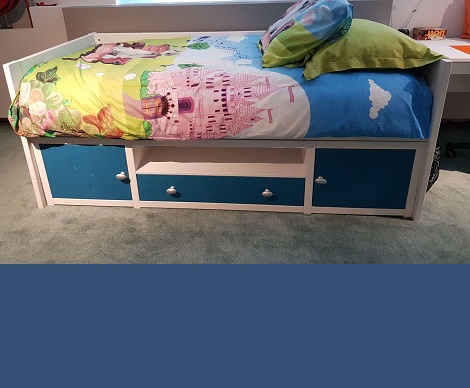 kajuitbed opruiming showroom, bed 90x200, lade, kastjes, lifetime whitewash, snel leverbaar