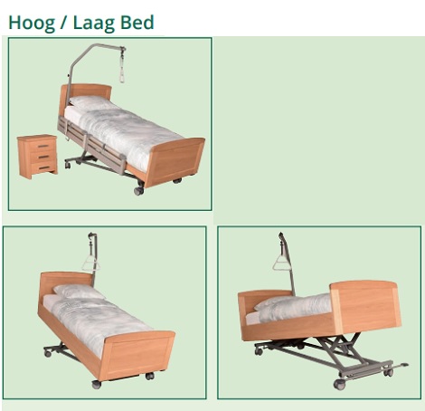 Zorgbed met bedlift, hoog, laag, papagaai