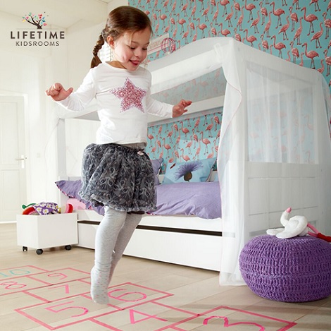 Lifetime_bed_hemelbed_voile_wit_lade_doorgroei_slaap_kamer_halfhoogslaper