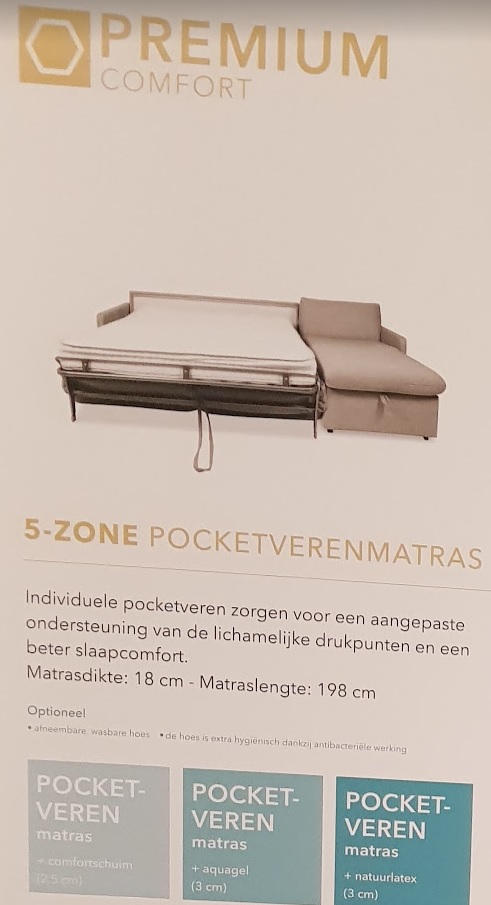 slaapbank premium comfort kenmerken, pocketveer, latex, traagschuim